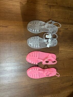 Girls Jelly Sandal Bundle Size 5Y Pink & Clear Glitter Sandals Summer Shoes